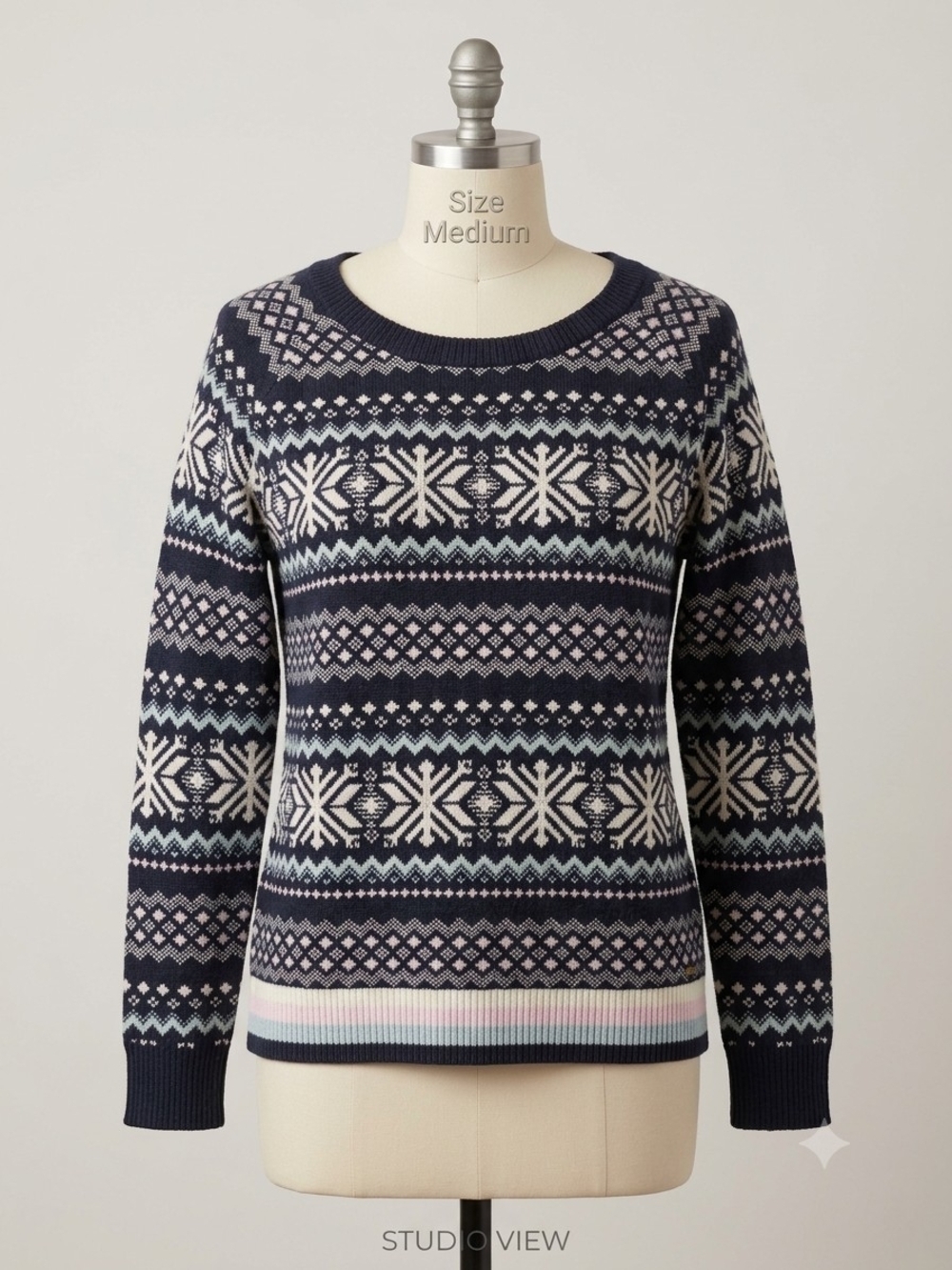 Tommy Hilfiger Navy Fair Isle Crewneck Sweater with White & Pale Blue Accents